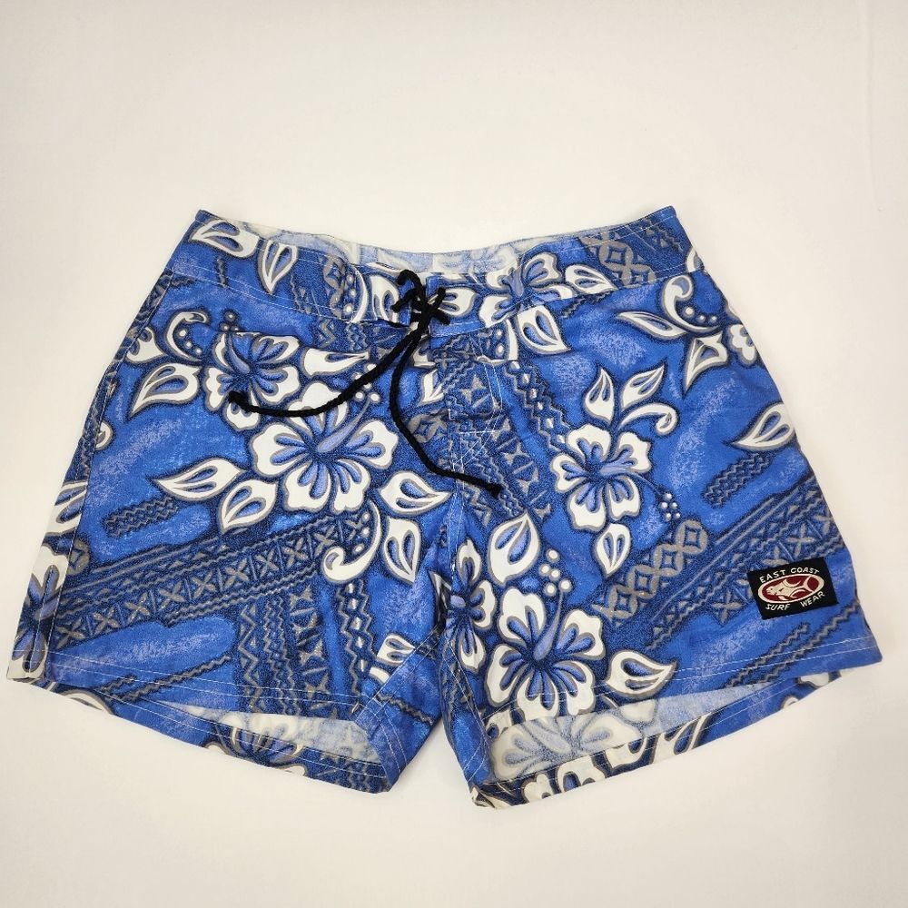 East Coast Surf Wear Mens Vintage 90s Y2K Hawaiian Hibiscus Print Board Shorts S